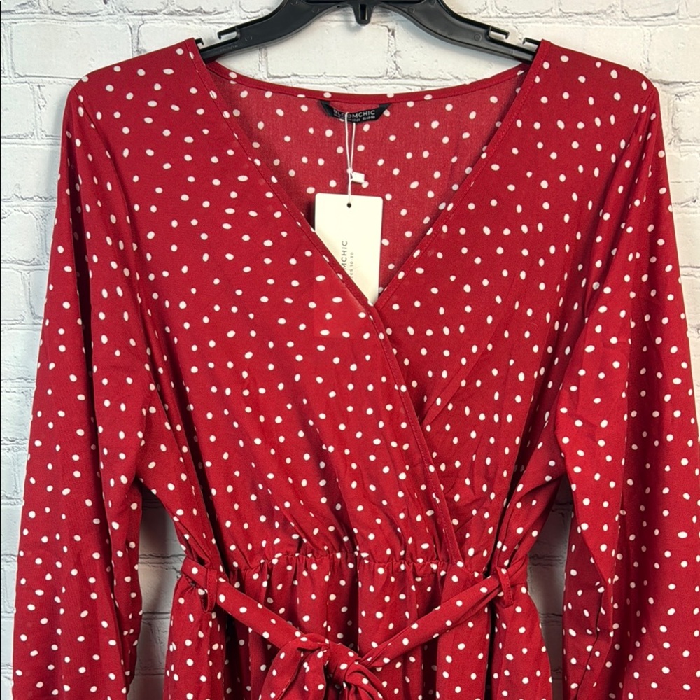 BloomChic Red & White Polka Dot Long Sleeve Dress - Picture 5 of 7